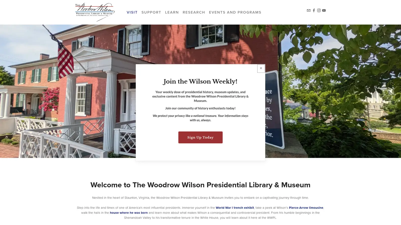 Woodrow Wilson Presidential Library website designed by Siren Song Marketing Group
